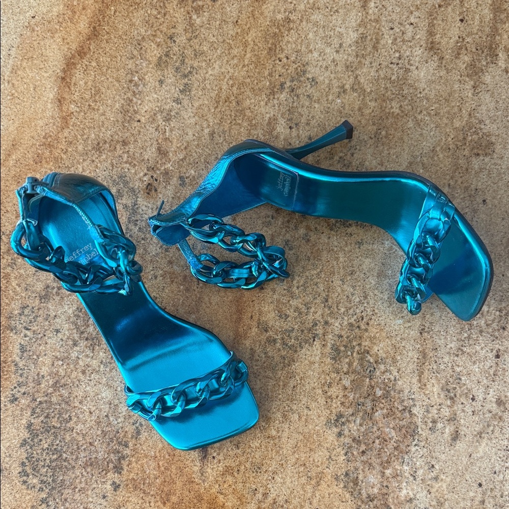 Jeffrey Campbell Metallic Blue Chain Strap Heels Size 8